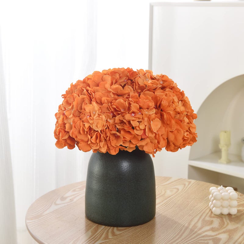 LUSHIDI Silk Hydrangea Heads with Stems Artificial Flowers Heads for Home Wedding Decor,Pack of 10 (Orange) - Image 2